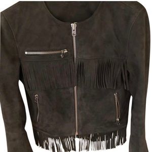 Topshop Grey Suede Fringe Jacket